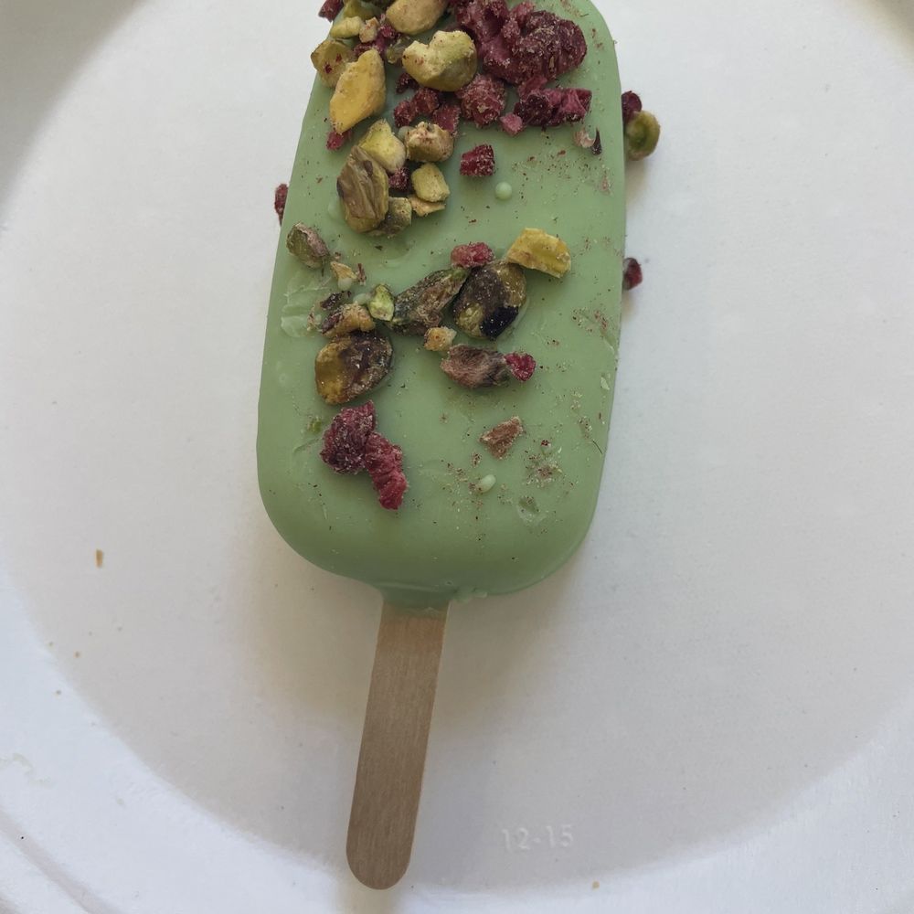 Delice Macarons - Forget Ice cream or gelato. This is creamy  Pistachio frozen mousse with a raspberry jellies. - Macarons Near Me - New York, New York