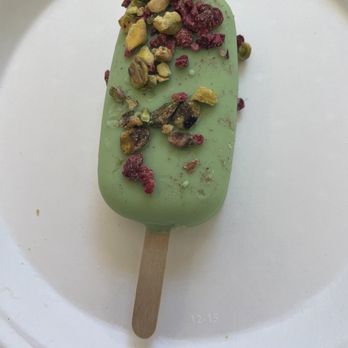 Delice Macarons - Forget Ice cream or gelato. This is creamy  Pistachio frozen mousse with a raspberry jellies. - Macarons Near Me - New York, New York