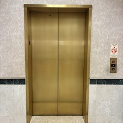 Dillard's - Tall Gold Kone Series 220 elevator, Dillard's Northlake Mall (Charlotte)