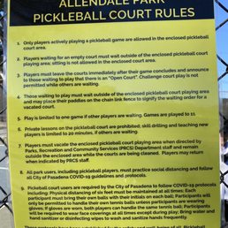 As of Spring 2021: Updated Allendale Park Pickleball Rules