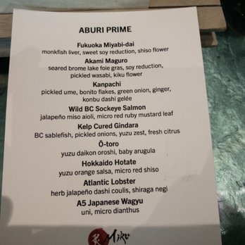Miku - Aburi Prime menu - Japanese Near Me - Vancouver, British Columbia