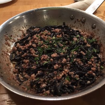 The Daily Catch - Black pasta aglio olio full dish. The half dish is said to be 3oz? - Seafood Near Me - Brookline, Massachusetts The Daily Catch - Black pasta aglio olio full dish. The half dish is said to be 3oz? - Seafood Near Me - Brookline, Massachusetts