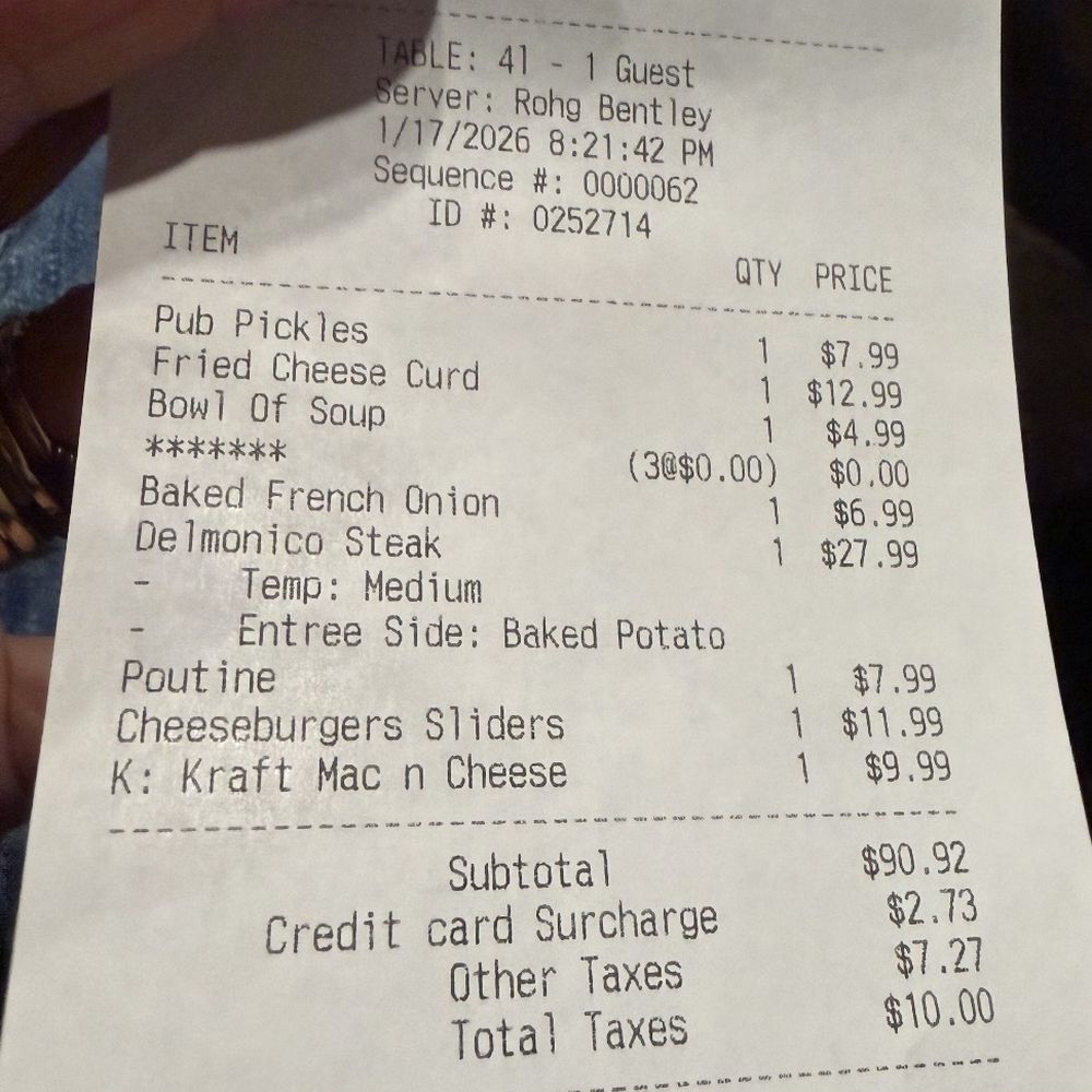 Inconsistent pricing, charged for an item we never ordered and that was incorrectly brought to our table, proper meal was never served Inconsistent pricing, charged for an item we never ordered and that was incorrectly brought to our table, proper meal was never served