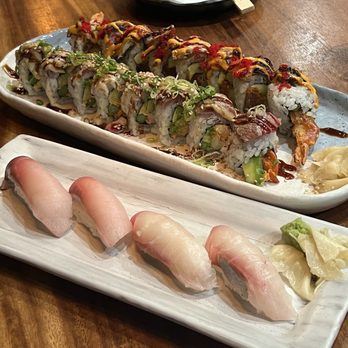 Doraku Sushi Kapolei - Hamachi and Kampachi nigiri. Both so good. - Sushi Bars Near Me - Kapolei, Hawaii Doraku Sushi Kapolei - Hamachi and Kampachi nigiri. Both so good. - Sushi Bars Near Me - Kapolei, Hawaii