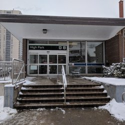 High Park Subway Station - Outside the entrance to the station & bus bays looking at the entrance from Quebec Ave. February 2018
