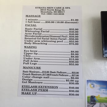 Etrata Skin Care & Spa - Price list - Beauty & Spas Near Me - Honolulu, Hawaii