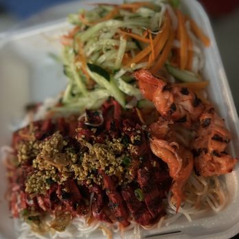 Pho-natic - Chicken noodle bowl and extra shrimp with side of radish, cucumber, carrots and bean sprouts - Vietnamese Near Me - Denver, Colorado