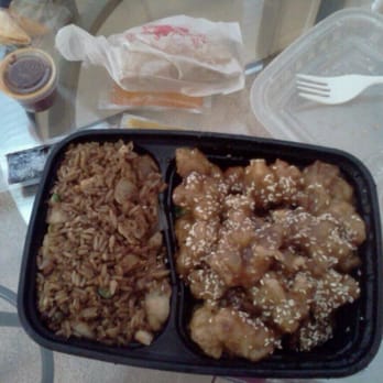 Panda Cafe - Sesame chicken dinner combo with chicken fried rice and spring roll - Chinese Near Me - Arlington, Virginia