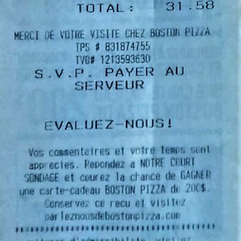 Boston Pizza - 2020-08-18 - $31.58 avec taxes / Guillaume P. - Pizza Near Me - L'Ancienne-Lorette, Quebec Boston Pizza - 2020-08-18 - $31.58 avec taxes / Guillaume P. - Pizza Near Me - L'Ancienne-Lorette, Quebec