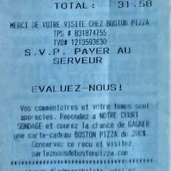 Boston Pizza - 2020-08-18 - $31.58 avec taxes / Guillaume P.