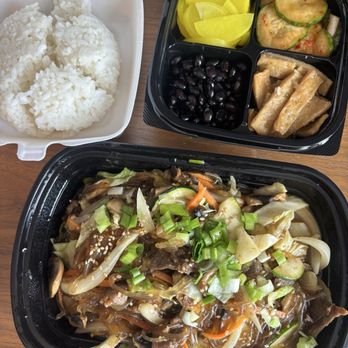 Riverside Korean Restaurant - Lunch special japchae (jab chae) with beef, rice, and banchan (radish, cucumber, soy beans, and fish cakes) - Korean Near Me - Covington, Kentucky Riverside Korean Restaurant - Lunch special japchae (jab chae) with beef, rice, and banchan (radish, cucumber, soy beans, and fish cakes) - Korean Near Me - Covington, Kentucky