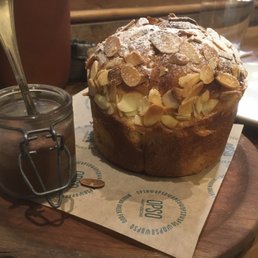 Tsoureki (a spiced bread similar in texture to brioche) with hazelnut spread Tsoureki (a spiced bread similar in texture to brioche) with hazelnut spread