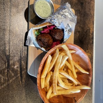 Pythagoras - Falafel Gyro and french fries - Vegan Near Me - Sugar Land, Texas Pythagoras - Falafel Gyro and french fries - Vegan Near Me - Sugar Land, Texas