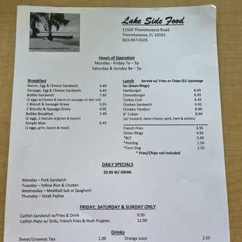 Lakeside Grill - Menu - Sandwiches Near Me - Thonotosassa, Florida Lakeside Grill - Menu - Sandwiches Near Me - Thonotosassa, Florida