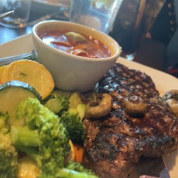 Red Rock Brewery - New York Steak and the soup of the day with veggies - American Near Me - Murray, Utah Red Rock Brewery - New York Steak and the soup of the day with veggies - American Near Me - Murray, Utah