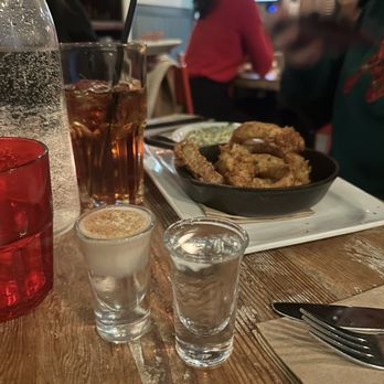 MeeT - Shots: China study (left) Hidden Dragon (right) Onion rings (back) - Burgers Near Me - Vancouver, British Columbia