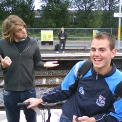 Tullamore Train Station - Me slightly more amenable to Tullamore Station after talking to yer man. The happy chap in the foreground is John.