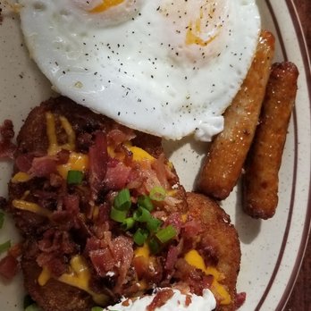 Tater's Cafe - My favorite! The loaded Potato Cake breakfast! Perfect everytime. - Breakfast & Brunch Near Me - Dallas, Oregon Tater's Cafe - My favorite! The loaded Potato Cake breakfast! Perfect everytime. - Breakfast & Brunch Near Me - Dallas, Oregon