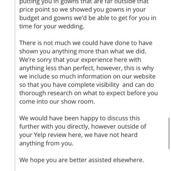 En Blanc - They said they never got anything and after I screen shotted and posted it here, they edited the review! - Bridal Near Me - Santa Monica, California En Blanc - They said they never got anything and after I screen shotted and posted it here, they edited the review! - Bridal Near Me - Santa Monica, California