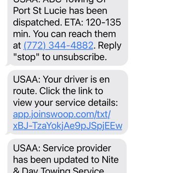 ABC Towing - Text messages from my USAA car insurance - Towing Near Me - Port St. Lucie, Florida ABC Towing - Text messages from my USAA car insurance - Towing Near Me - Port St. Lucie, Florida