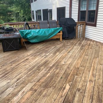 Deck Restore - Midway, chemically stripped, before sanding. - Decks & Railing Near Me - Medford Lakes, New Jersey