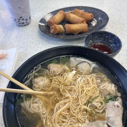 #9 Combination Wonton Noodle Soup Eggrolls and taro shake #9 Combination Wonton Noodle Soup Eggrolls and taro shake