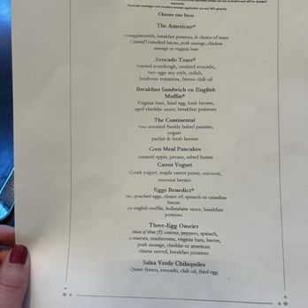 Willowsong - Menu for the included breakfast - New American Near Me - Washington, DC, District of Columbia