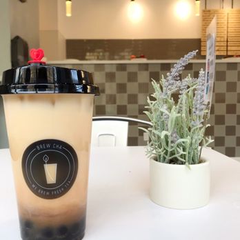 Brew Cha - Ceylon black milk tea with boba. 50% sweetness which equates to 50% flavor, apparently. ‍ - Bubble Tea Near Me - San Francisco, California