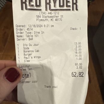 Red Ryder - Bill with extra slaw - Cocktail Bars Near Me - Plymouth, Michigan