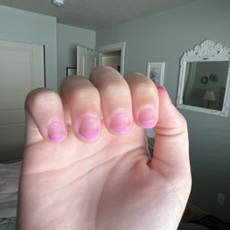 No nude base color so you can see the white part of nails and it just looks sloppy