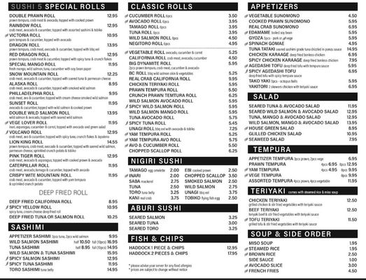 Menu photo 1 Sushi 5 North Vancouver, BC Menu photo 1 Sushi 5 North Vancouver, BC