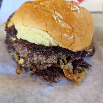 Smashed - Double Oklahoma Burger- Beef patty, thinly sliced grilled onions, American cheese, SMASHED sauce, Martin's roll. $12. Decent - Burgers Near Me - New York, New York Smashed - Double Oklahoma Burger- Beef patty, thinly sliced grilled onions, American cheese, SMASHED sauce, Martin's roll. $12. Decent - Burgers Near Me - New York, New York