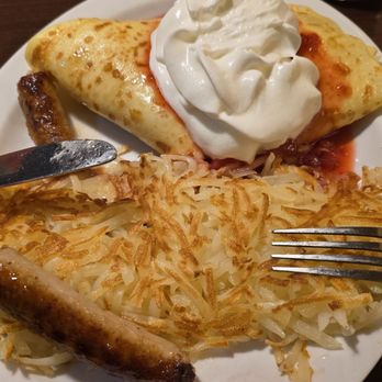 Village Inn - You can get the combo crepe meal that comes with sausage or bacon and hash browns. - Bakeries Near Me - Wyoming, Minnesota Village Inn - You can get the combo crepe meal that comes with sausage or bacon and hash browns. - Bakeries Near Me - Wyoming, Minnesota