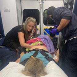 Lisa M. Karamardian MD - Ambulance ride to Hoag during placental abruption. My best friend was making sure we still had a heart beat w my Doppler.