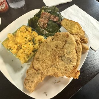 Soul Ties - Pork chop dinner plate with collard greens, mac&cheese - Soul Food Near Me - Davenport, Iowa Soul Ties - Pork chop dinner plate with collard greens, mac&cheese - Soul Food Near Me - Davenport, Iowa