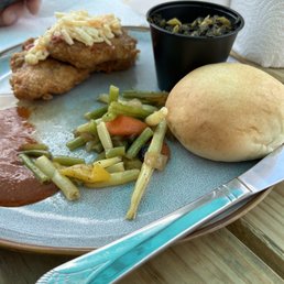 Hot honey chicken thighs with pimiento cheese. Key west roasted veg. Sriracha turnip greens Hot honey chicken thighs with pimiento cheese. Key west roasted veg. Sriracha turnip greens