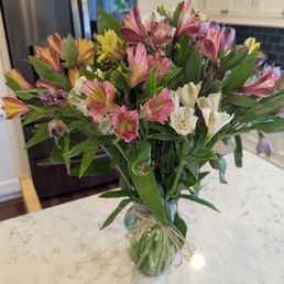Multicolored altroemerias still in buds and bloomed the following day. No damaged stems and pretty combination of flowers Multicolored altroemerias still in buds and bloomed the following day. No damaged stems and pretty combination of flowers
