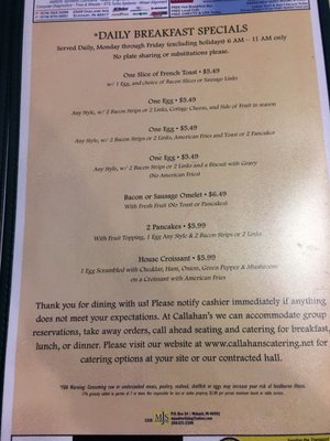 Menu photo 8 Callahan's Restaurant Elkhart, IN Menu photo 8 Callahan's Restaurant Elkhart, IN