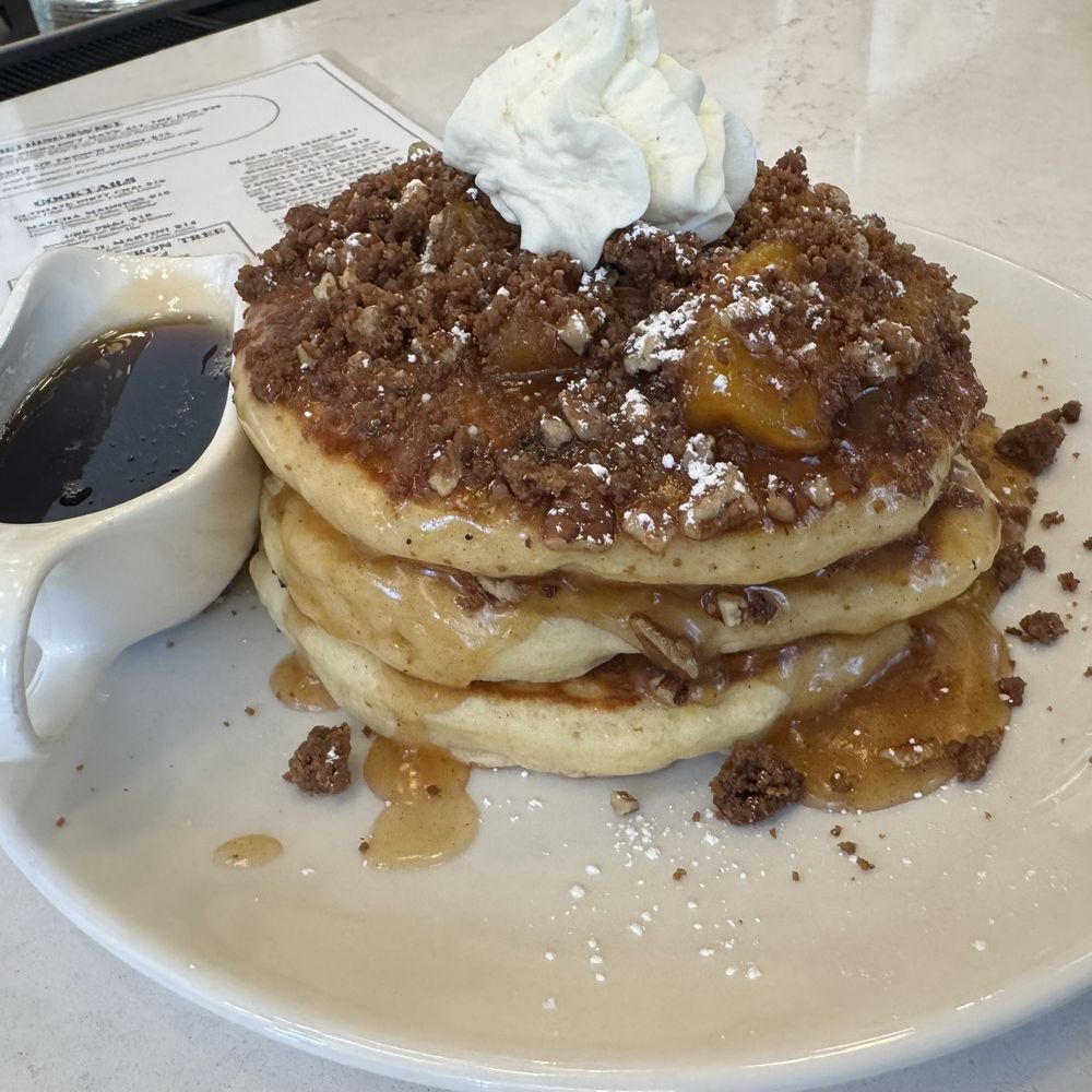 Brunch & Sip - Peach cobbler pancakes with pecans added - Coffee & Tea Near Me - Phoenix, Arizona