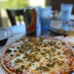 Joanie's Pizzeria of Long Grove - Thin crust green olive-feta-spinach pizza
