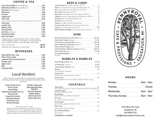Menu photo 6 Pennyroyal Cafe & Provisions Saugatuck, MI Menu photo 6 Pennyroyal Cafe & Provisions Saugatuck, MI