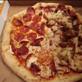 Little Caesars - It was supposed to be pineapple on both sides with pepperoni on one side and sausage on the other side!!! - Pizza Near Me - Dinuba, California