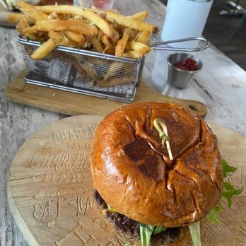 Charlie and Friends - Happy Hamburger Lunch Garlic Parmesan Fries Freaky French Dip Lunch - New American Near Me - Burbank, California