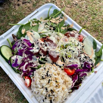 Mermaids Cafe - AHI POKE SALAD (wasabi cream sauce based). Very simple typical wasabi mayo flavor. Better than AHI NORI WRAP. - Sandwiches Near Me - Kapaa, Hawaii