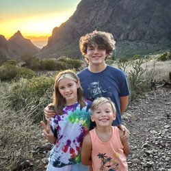 Chisos Basin Visitor Center - Requisite sunset shot of the kids.