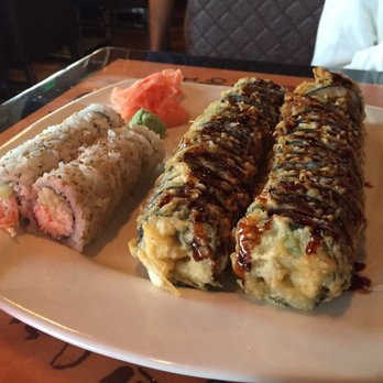 Chopstix - California roll on the left and double order of Bay rolls on the right... All cut small.  The Bay rolls are to die for!!!! - Japanese Near Me - Perry Hall, Maryland