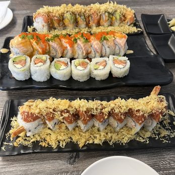 Kakuna Sushi - Top to bottom: Crunchy Mango Roll, Kakuna Roll, Philadelphia Roll, and Phoenix Roll. - Sushi Bars Near Me - Milpitas, California