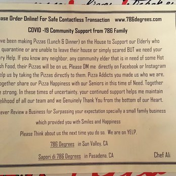 786 Degrees - COVID-19 Support Information (07/15/20). @786Degrees #SunValley #Halal #Pizza - Pizza Near Me - Los Angeles, California