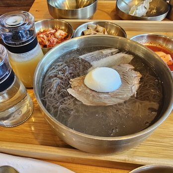 Han Sang - Cold broth noodle soup with banchan, mustard sauce, and vinegar - Korean Near Me - Millbrae, California