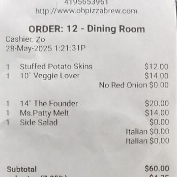 OH Pizza & Prime - 2025 receipt - Pizza Near Me - Marengo, Ohio OH Pizza & Prime - 2025 receipt - Pizza Near Me - Marengo, Ohio